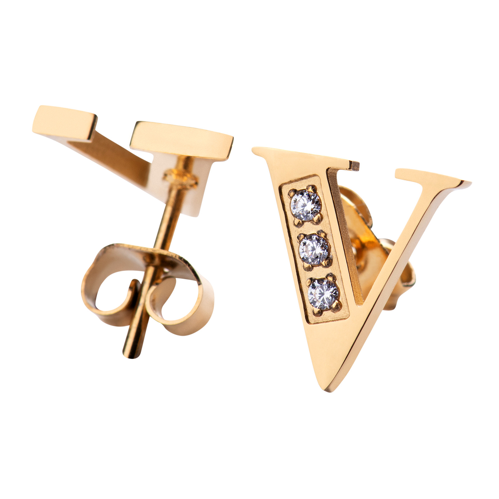 Foto 4 pulgar | Aretes y Collar LuckyLy CRV27-V color Dorado con Baño de Oro 18k y Zirconia Cúbica - Letra V