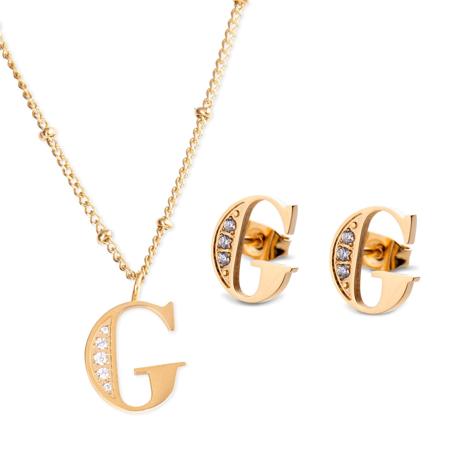 Foto 2 pulgar | Collar con Aretes Letra G Luckyly color Dorado