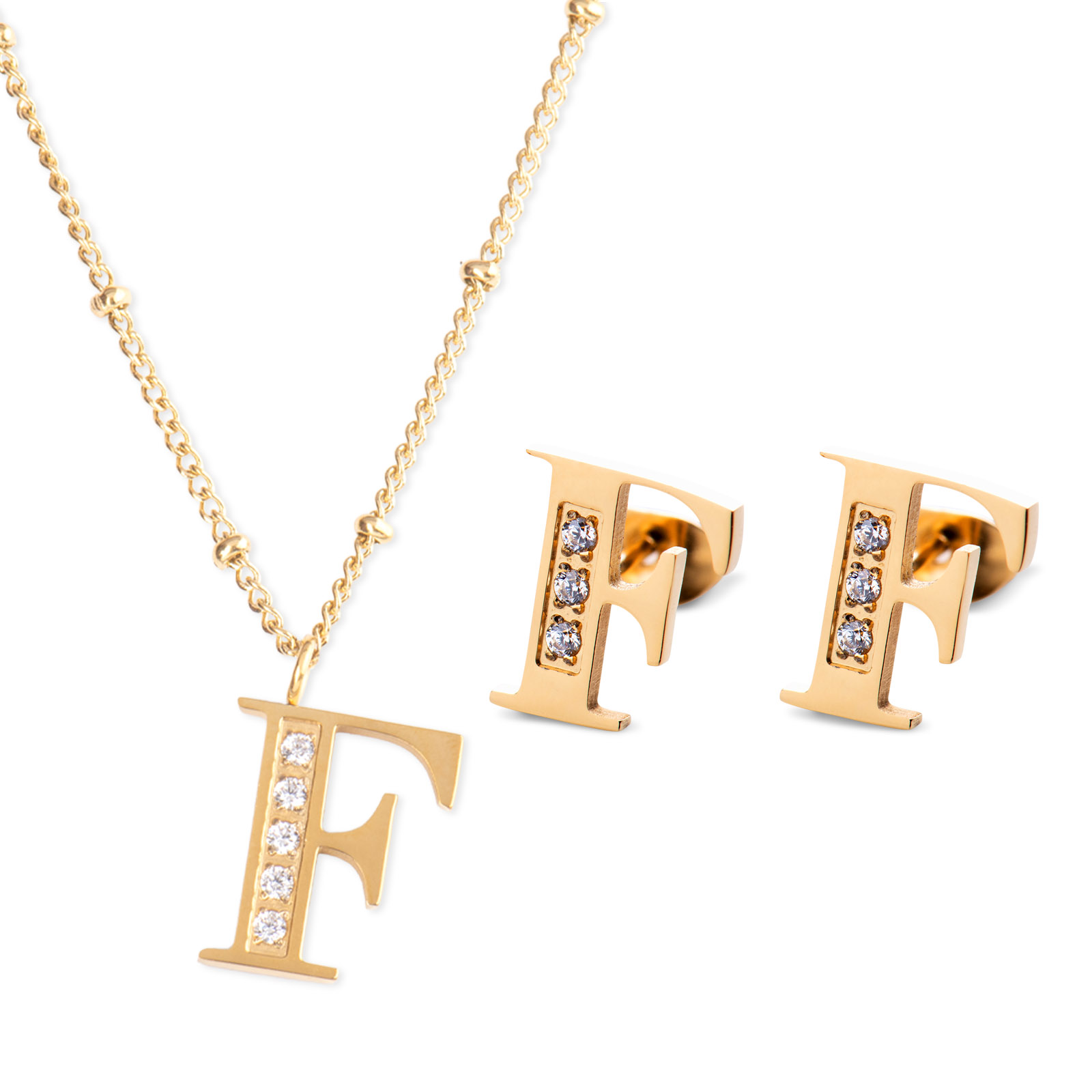 Foto 1 | Collar con Aretes Letra F Luckyly color Dorado