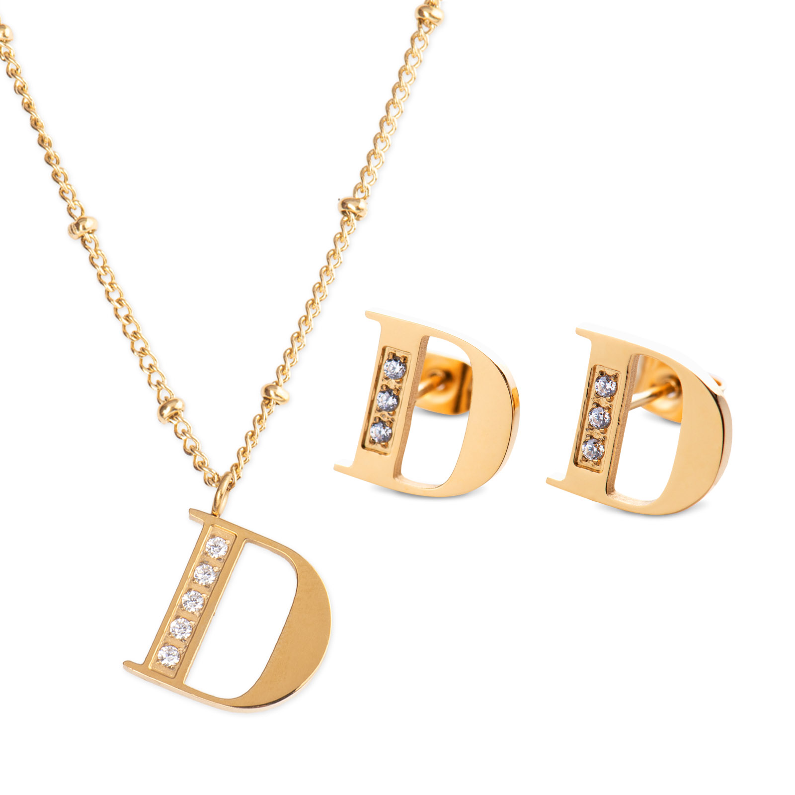 Foto 2 pulgar | Collar con Aretes Letra D Luckyly color Dorado