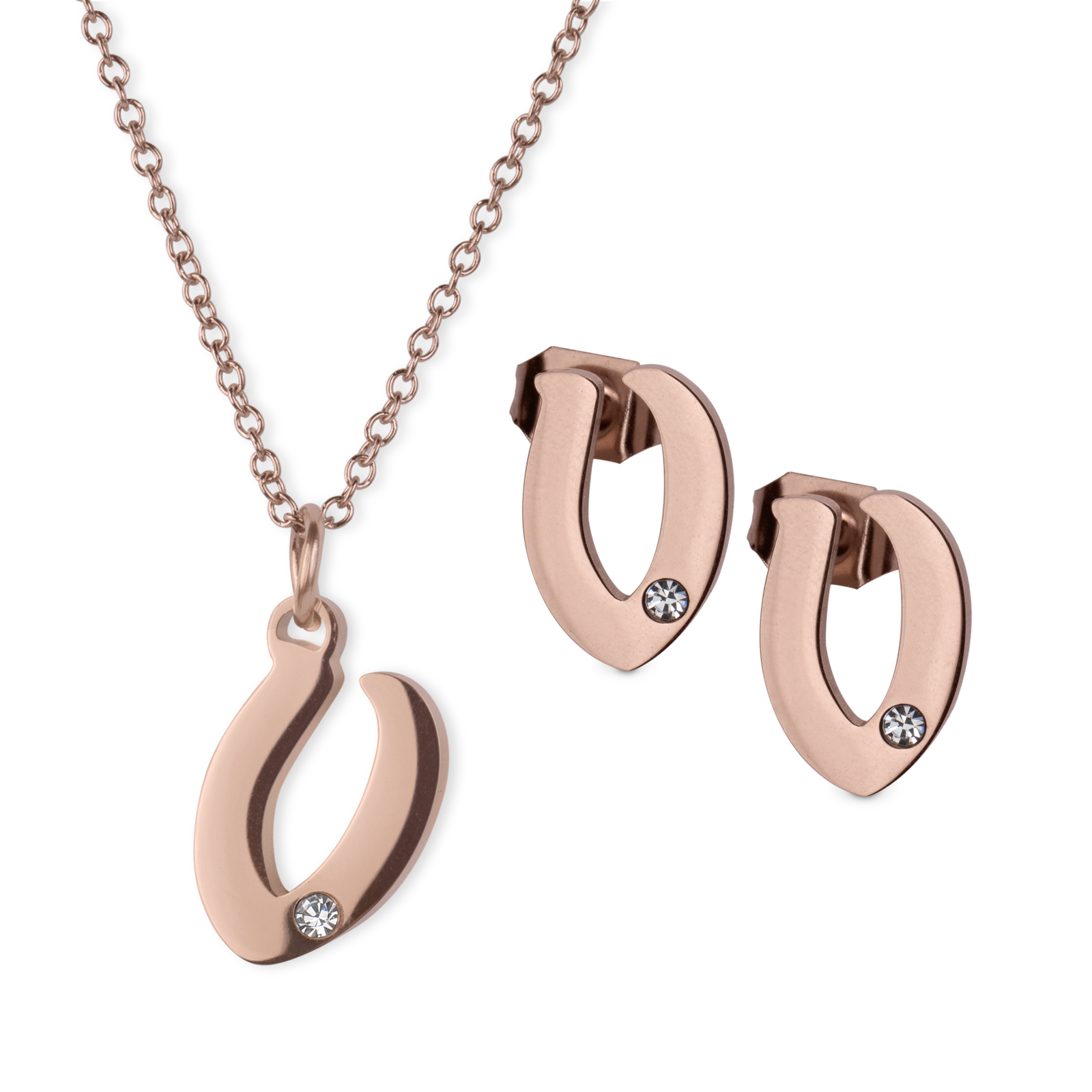 Set De Joyería Para Mujer Iniciales Luckyly, Collar y Aretes Baño de Oro Rosa 18k, Modelo Yara, Letra V