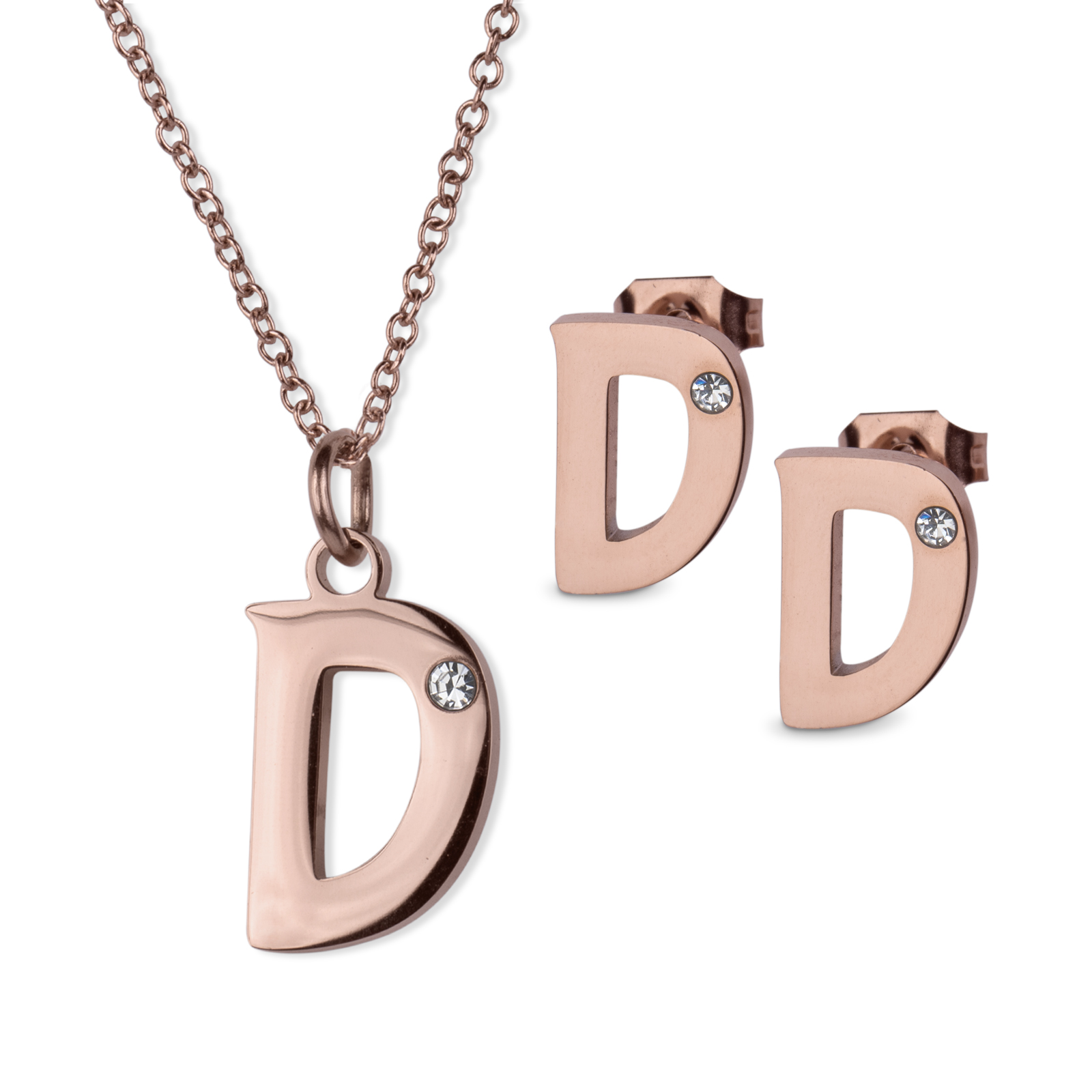 Set de Joyería Luckyly de Baño de Oro Rosa 18k Yara Letra D