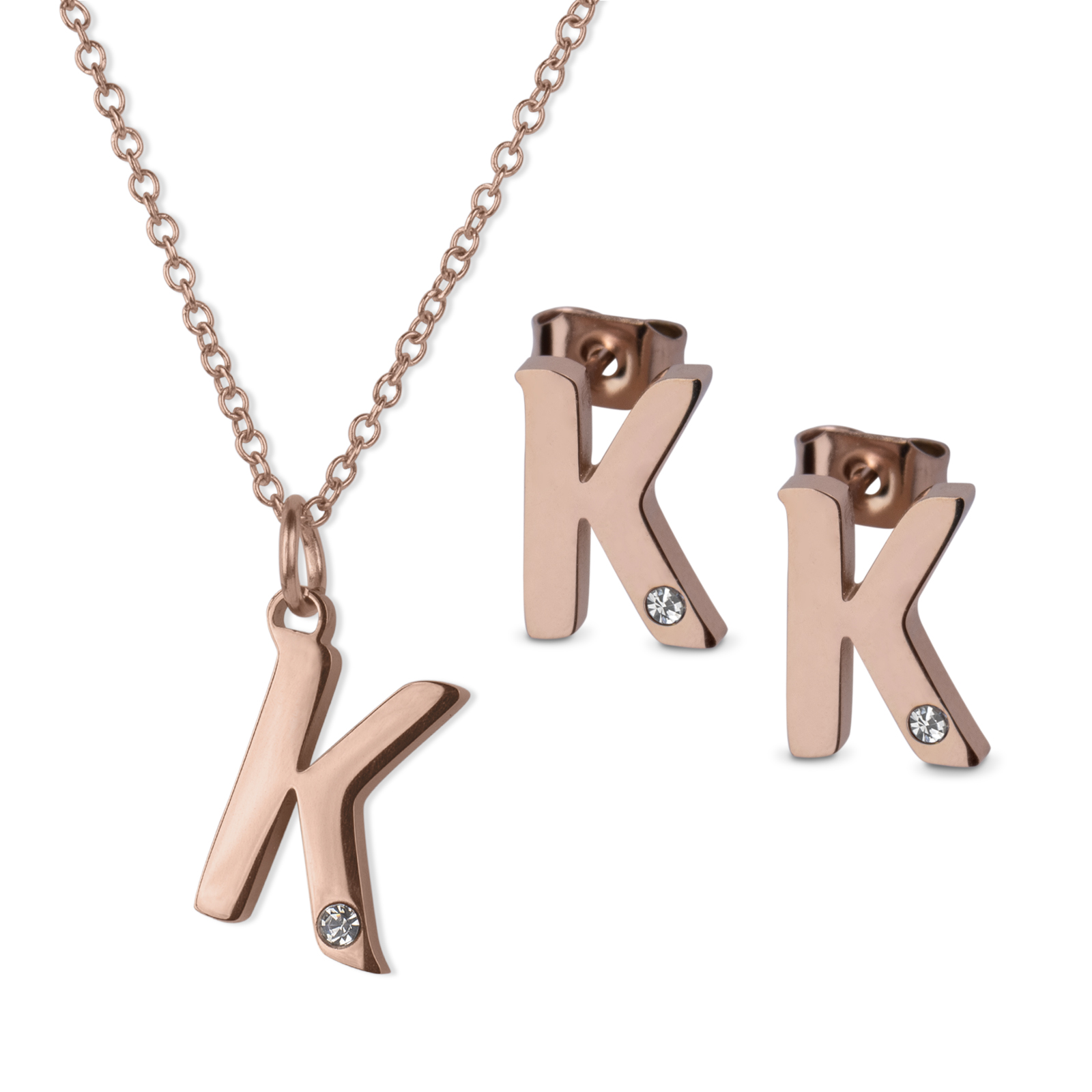 Set de Joyería Luckyly Baño de Oro Rosa 18k Yara Letra K