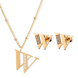 Foto 1 | Collar y Aretes Luckyly Baño de Oro 18k Letra W