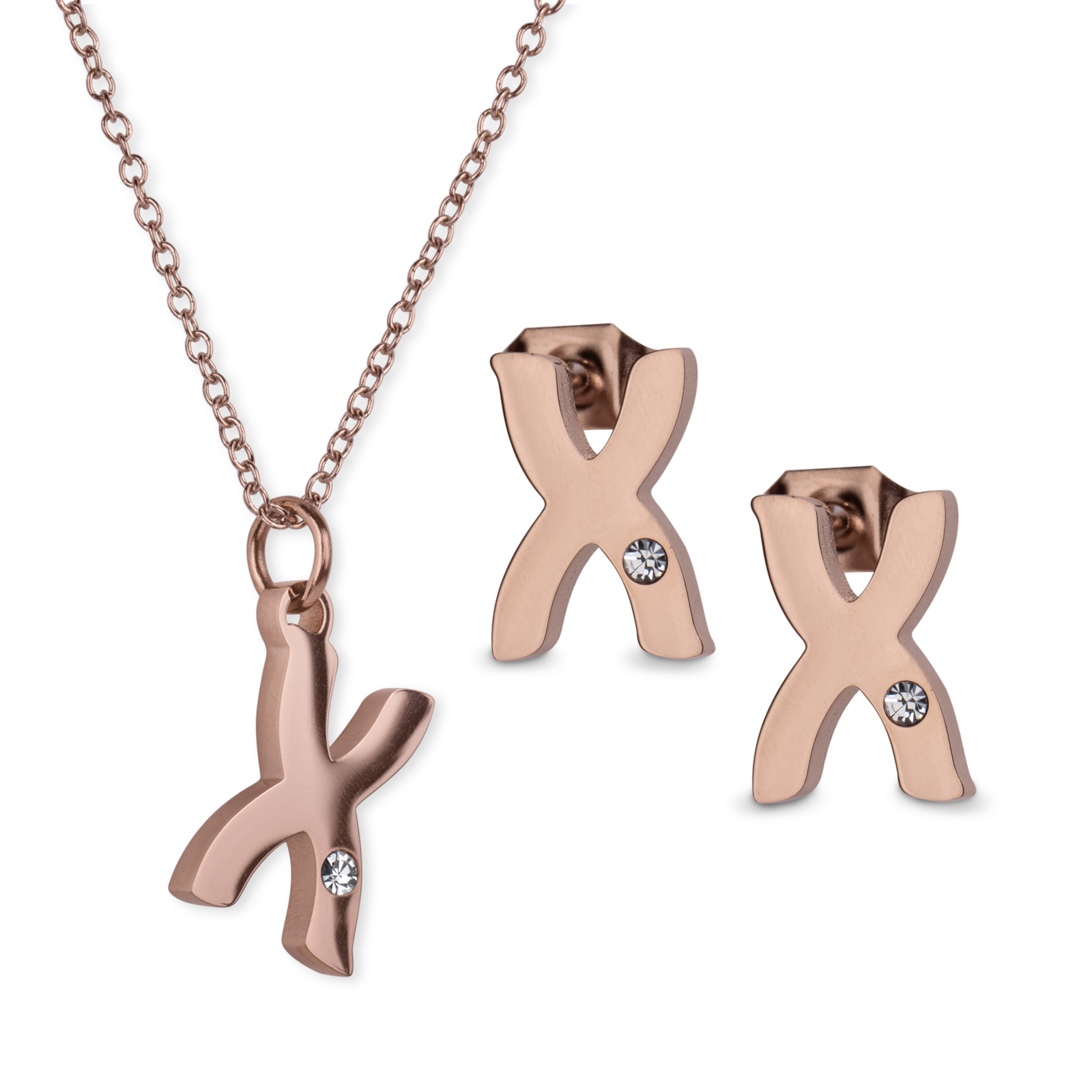 Set de Joyería Luckyly Baño de Oro Rosa 18k Yara Letra X