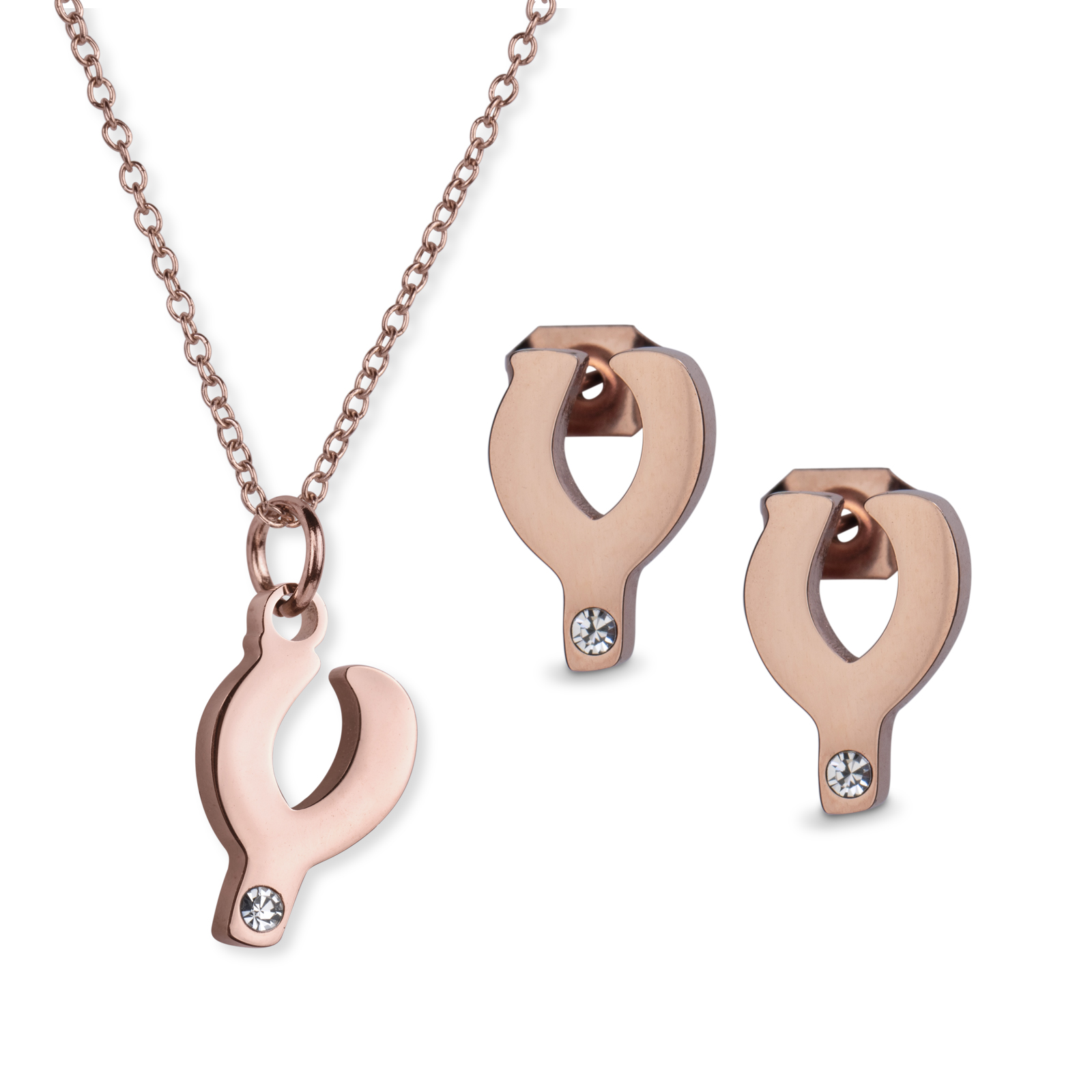 Set de Joyería para Mujer Iniciales LuckyLy Yara Collar y Aretes Baño de Oro Rosa 18K Letra Y