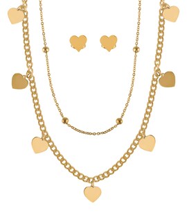 Foto 1 | Set Collar y Par Aretes de Acero Inoxidable Joyas Plafer 1203j-p color Dorado Corazones Lisos Dos Líneas