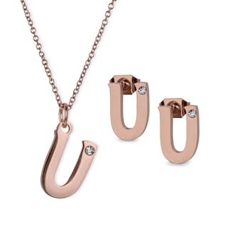 Foto 1 | Set de Joyería LuckyLy Yara Collar y Aretes Baño de Oro Rosa 18K Letra U para Mujer