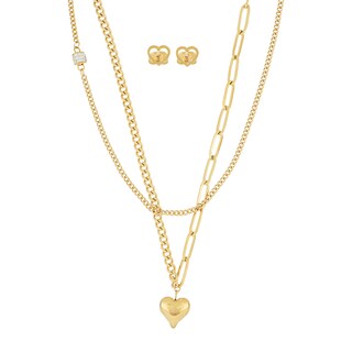 Foto 1 | Set Collar y Par Aretes de Acero Inoxidable Joyas Plafer 1247j-p color Dorado Corazón Bola Dos Líneas