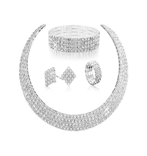 Foto 1 | Conjunto De Joyas De Lujo Collar Pendientes Pulsera Anillo Plata