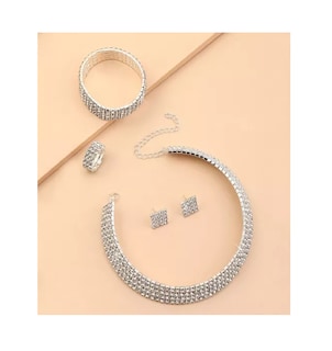 Foto 3 | Conjunto De Joyas De Lujo Collar Pendientes Pulsera Anillo Plata
