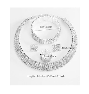 Foto 4 | Conjunto De Joyas De Lujo Collar Pendientes Pulsera Anillo Plata