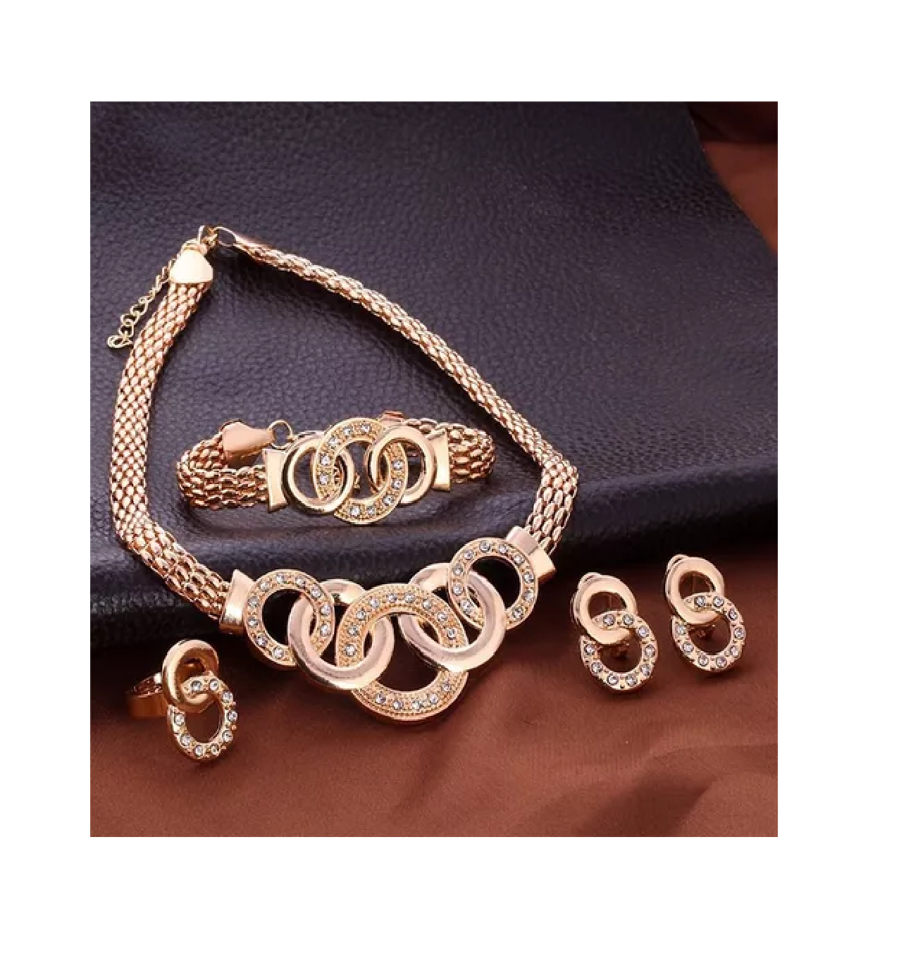 Foto 3 pulgar | Juego De Joyas Moda 5 Pcs, Collar, Pulsera, Aretes , Anillos Dorado