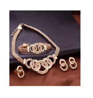 Foto 2 | Collar + Pulsera + Aretes + Anillos Dorado de Bisutería Dorado para Mujer