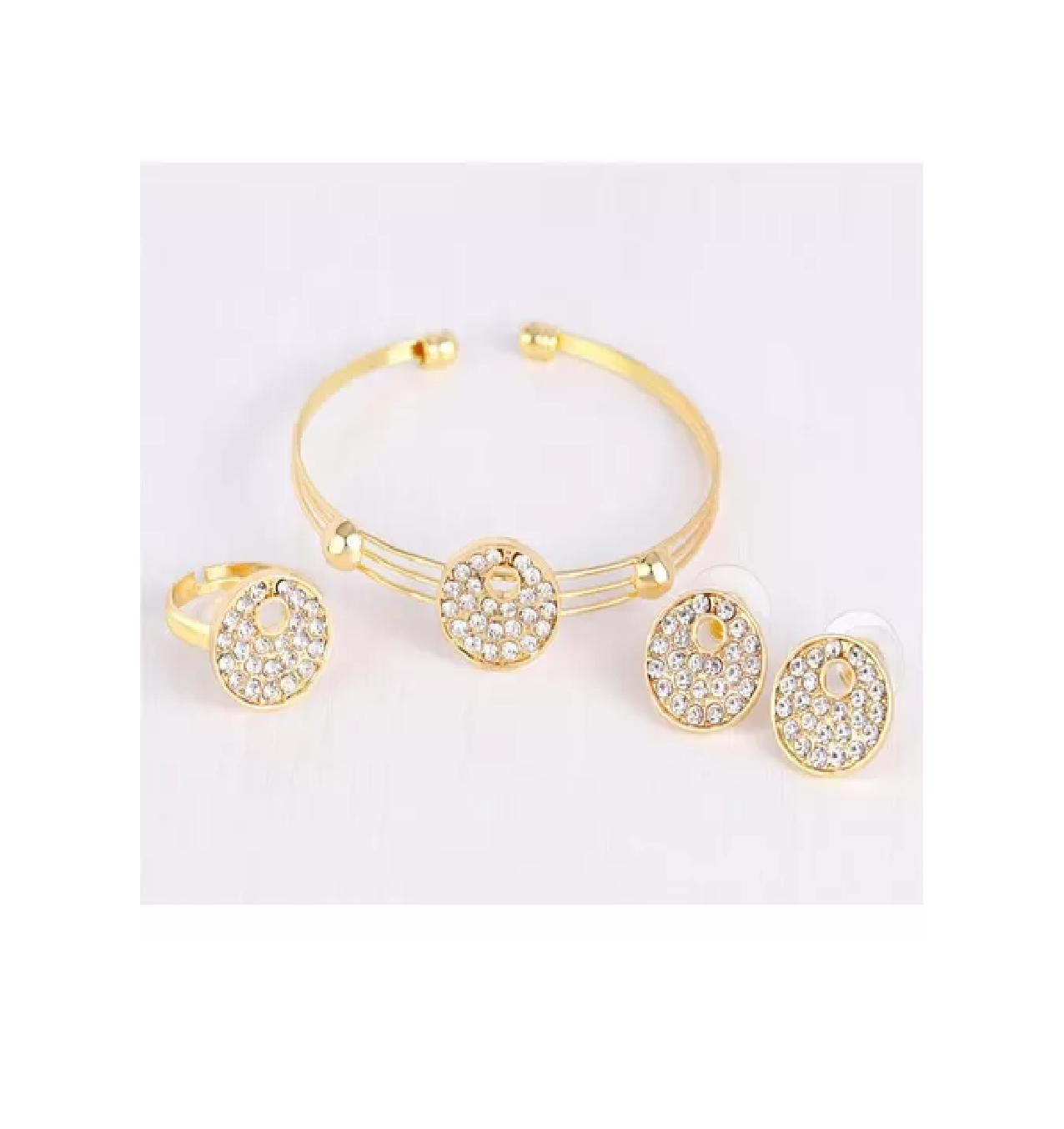 Foto 5 pulgar | Collar + Pulsera + Aretes + Anillos de Bisutería color Dorado para Mujer