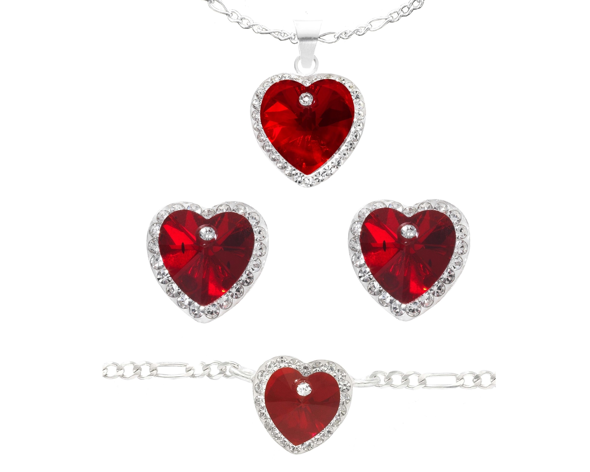 Juego de Joyería de Plata 925 Corazón Rojo HorozCp803