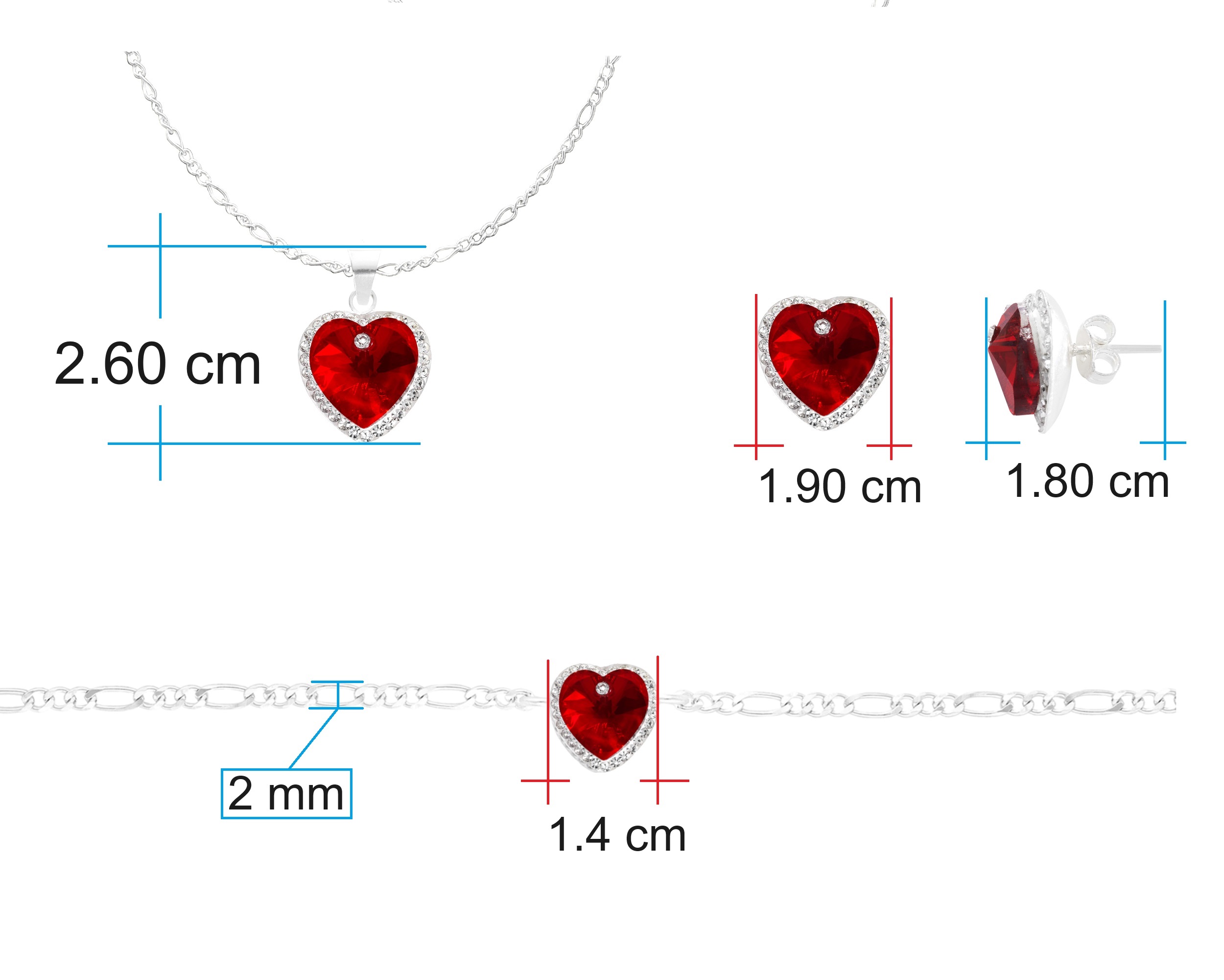 Foto 5 | Juego de Joyería de Plata 925 Corazón Rojo HorozCp803