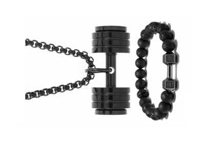 Foto 3 | Collar y Pulsera Mancuerna de Acero Inoxidable Negro