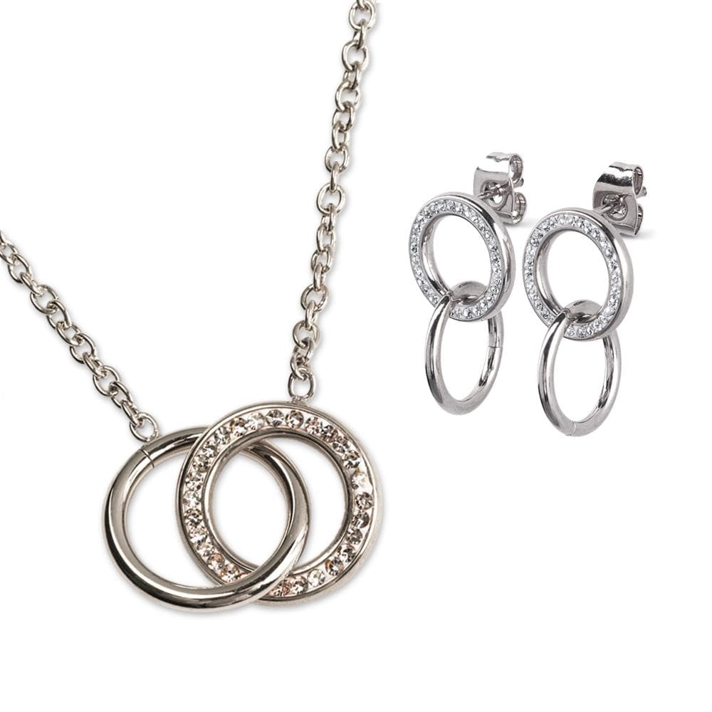 Set de Joyería para Mujer, Aretes y Collar Aros Entrelazados Luckyly, Modelo Amy Plata $739