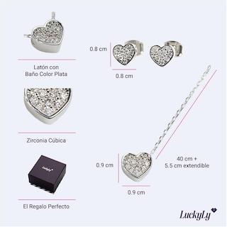 Foto 5 | Set Juego de Joyería para Mujer, Aretes y Collar de Corazón Luckyly, Modelo Melody Plata