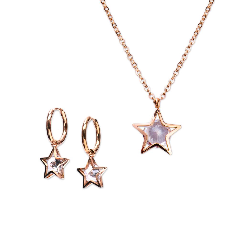 Set Juego de Joyería para Mujer, Aretes y Collar Dijes de Estrellas Luckyly, Modelo Cira