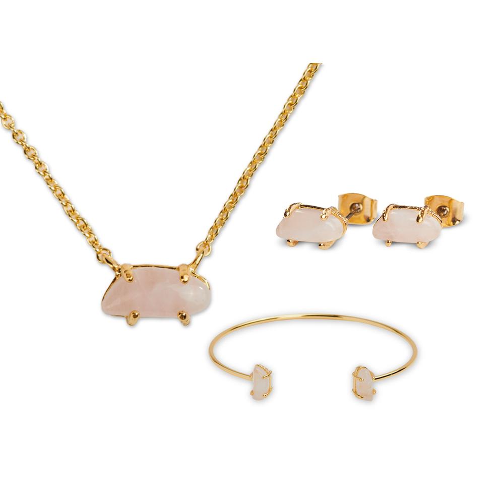 Set Juego de Joyería para Mujer Piedras Naturale Luckyly, Modelo Ivy Rosa