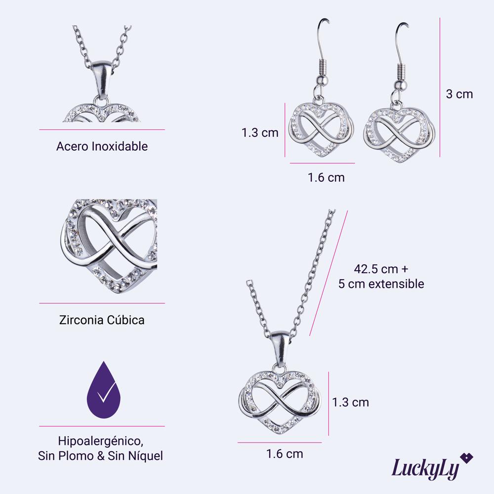 Foto 7 pulgar | Juego De Joyería Para Mujer, Aretes Y Collar Corazón Infinito Luckyly, Modelo Natty