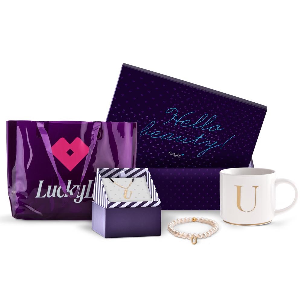 Kit de Regalo para Mujer Navidad de Iniciales Luckyly, Modelo Brya, Letra U