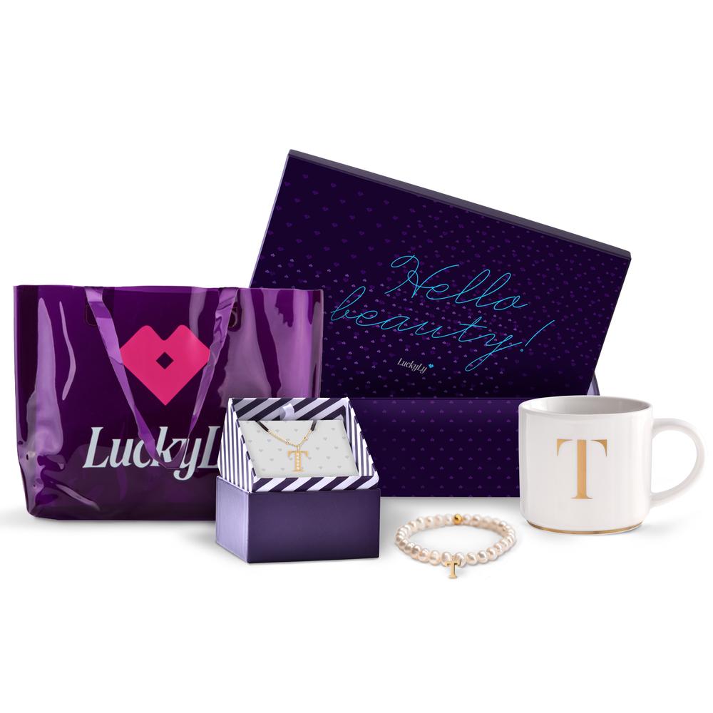 Kit de Regalo para Mujer Navidad de Iniciales Luckyly, Modelo Brya, Letra T