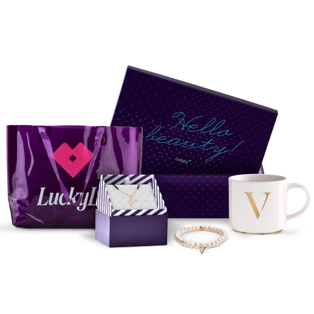 Kit de Regalo para Mujer Navidad de Iniciales Luckyly, Modelo Brya, Letra V