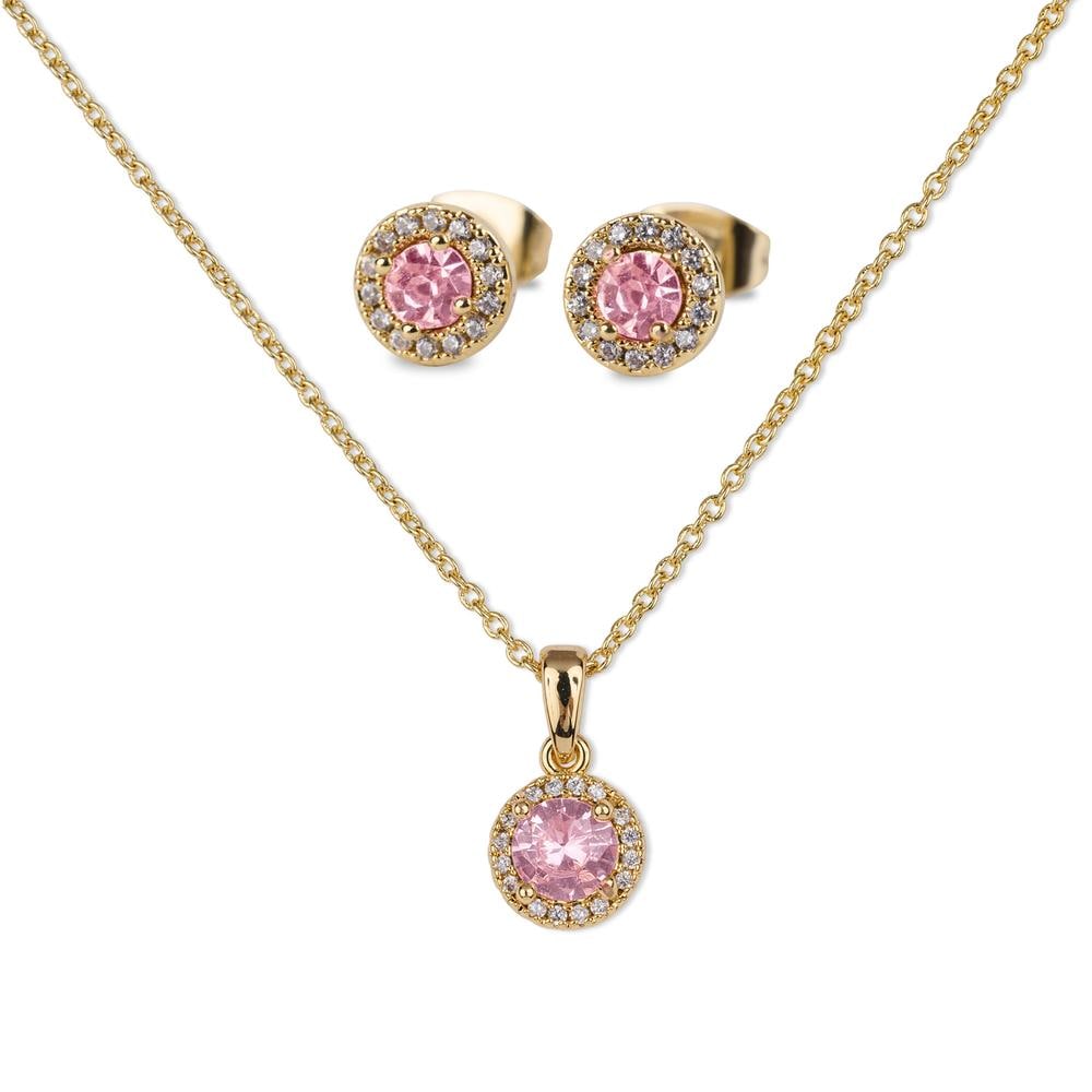 Set de Collar y Aretes para Mujer Luckyly con Zirconias Rosas $899