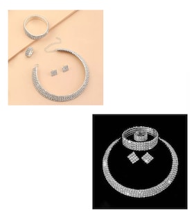 Foto 3 | Conjunto De Joyas De Lujo Collar Pendientes Pulsera Anillo, Color Plata