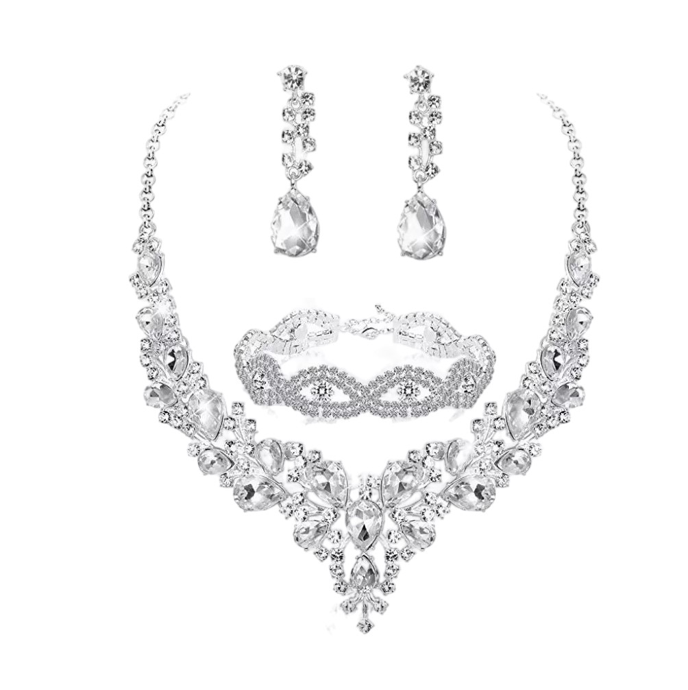 Conjunto De Joyas Para Mujer Collar Y Aretes Y Pulsera Color Plata