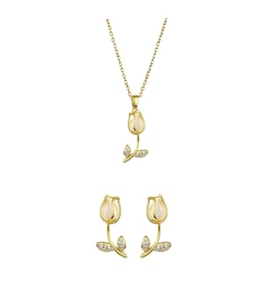 Foto 1 | Set De Collar Y Aretes Tulipanes Para Mujer, Dorado