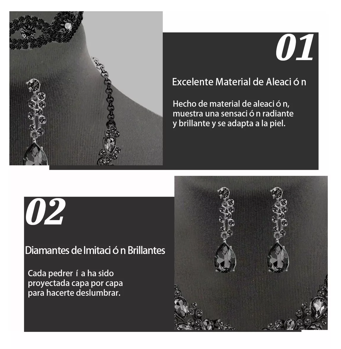 Foto 5 pulgar | Conjunto De Joyas Para Mujer Collar Y Aretes Y Pulsera Negro