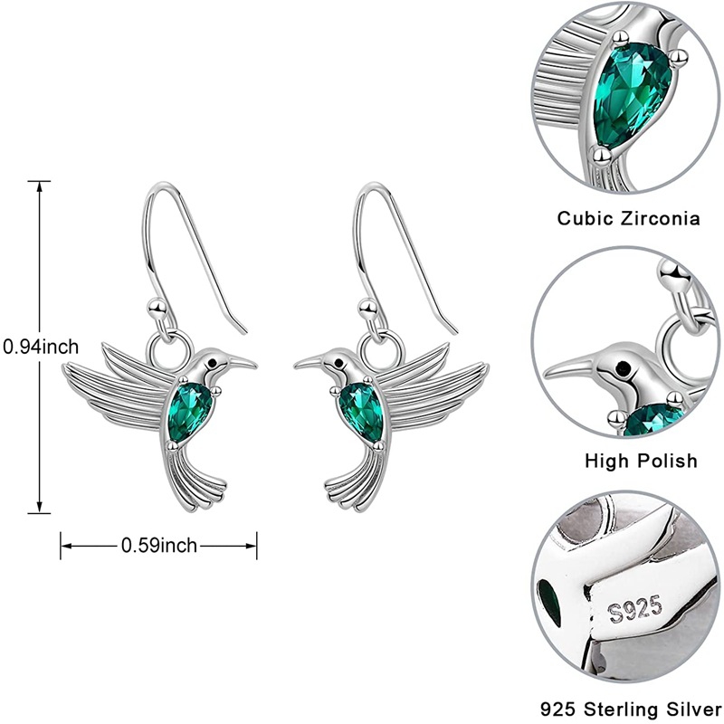 Foto 3 pulgar | Pendientes Colibrí De Plata 925 Con Circonita Para Mujer - Venta Internacional.
