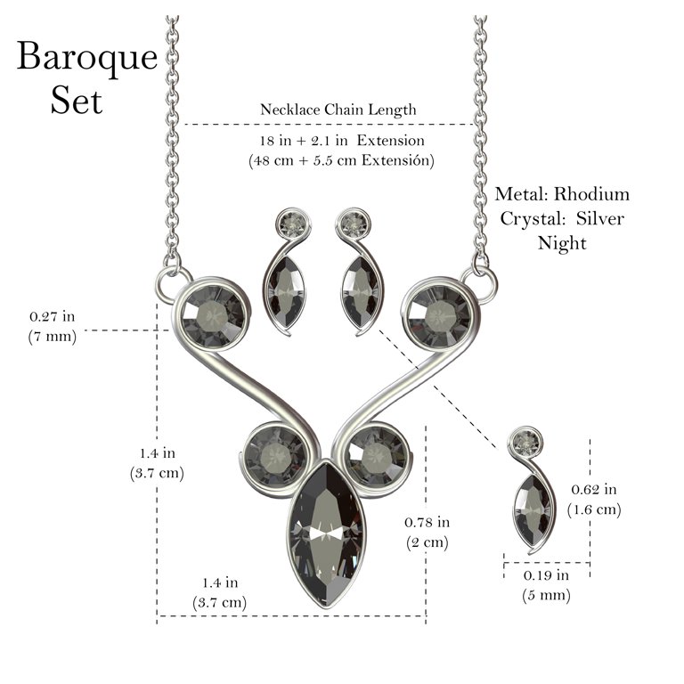 Foto 3 pulgar | Juego De Collar Y Aretes Barroco Bañado En Rodio Con Cristales Swarovski - Elegancia Clásica Con Toque Moderno