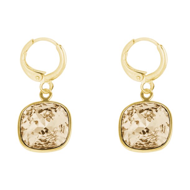 Foto 2 pulgar | Aretes Colgantes Cuadrados Baño De Oro Y Cristal Swarovski - Elegancia Geométrica Con Brillo Radiante