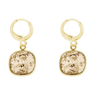 Foto 1 | Aretes Colgantes Cuadrados Baño De Oro Y Cristal Swarovski - Elegancia Geométrica Con Brillo Radiante