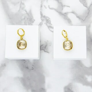 Foto 2 | Aretes Colgantes Cuadrados Baño De Oro Y Cristal Swarovski - Elegancia Geométrica Con Brillo Radiante