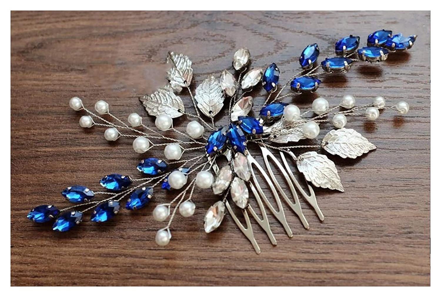 Foto 4 pulgar | Peineta Huoguo Para Novia Con Cristal Azul Zafiro  Plata - Venta Internacional.