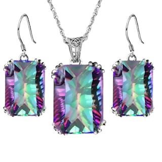 Foto 2 | Conjunto De Joyas Huoguo Para Mujer Cristal Coloreado Y Diamante Retro - Venta Internacional.