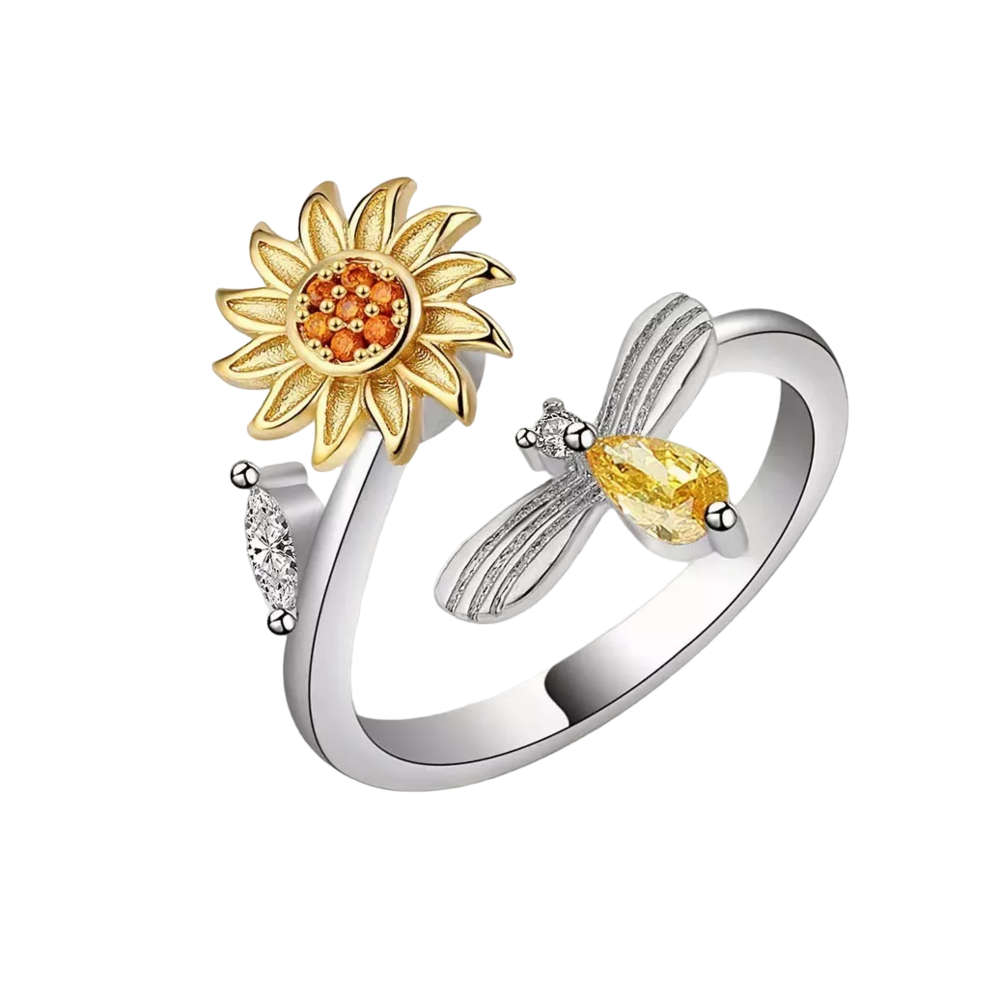 Foto 2 pulgar | Anillo de Girasol BELUG color Plata Ajustable Rotación Anti Ansiedad para Mujer