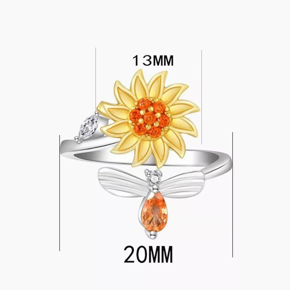 Foto 3 pulgar | Anillo de Girasol BELUG color Plata Ajustable Rotación Anti Ansiedad para Mujer