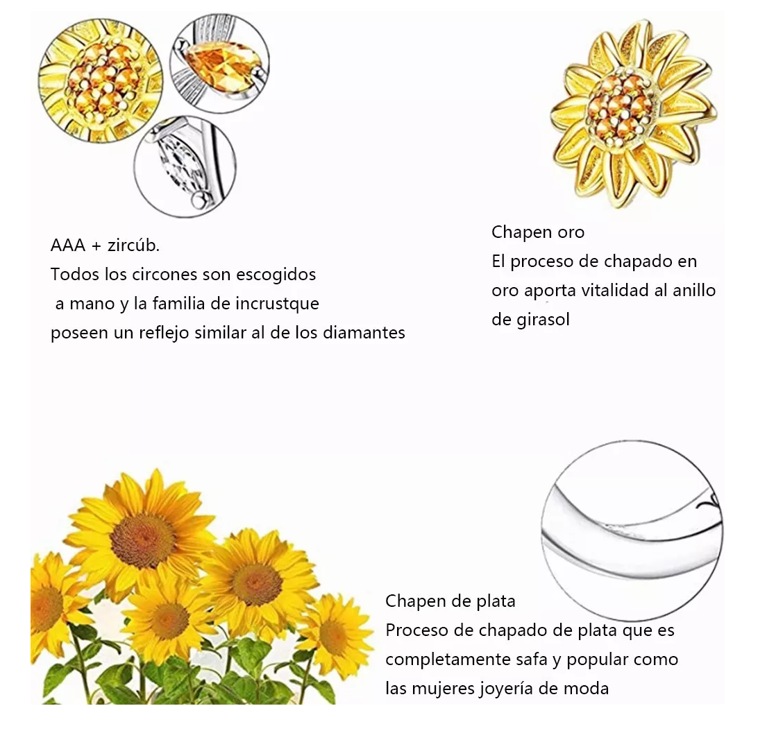 Foto 4 pulgar | Anillo de Girasol BELUG color Plata Ajustable Rotación Anti Ansiedad para Mujer