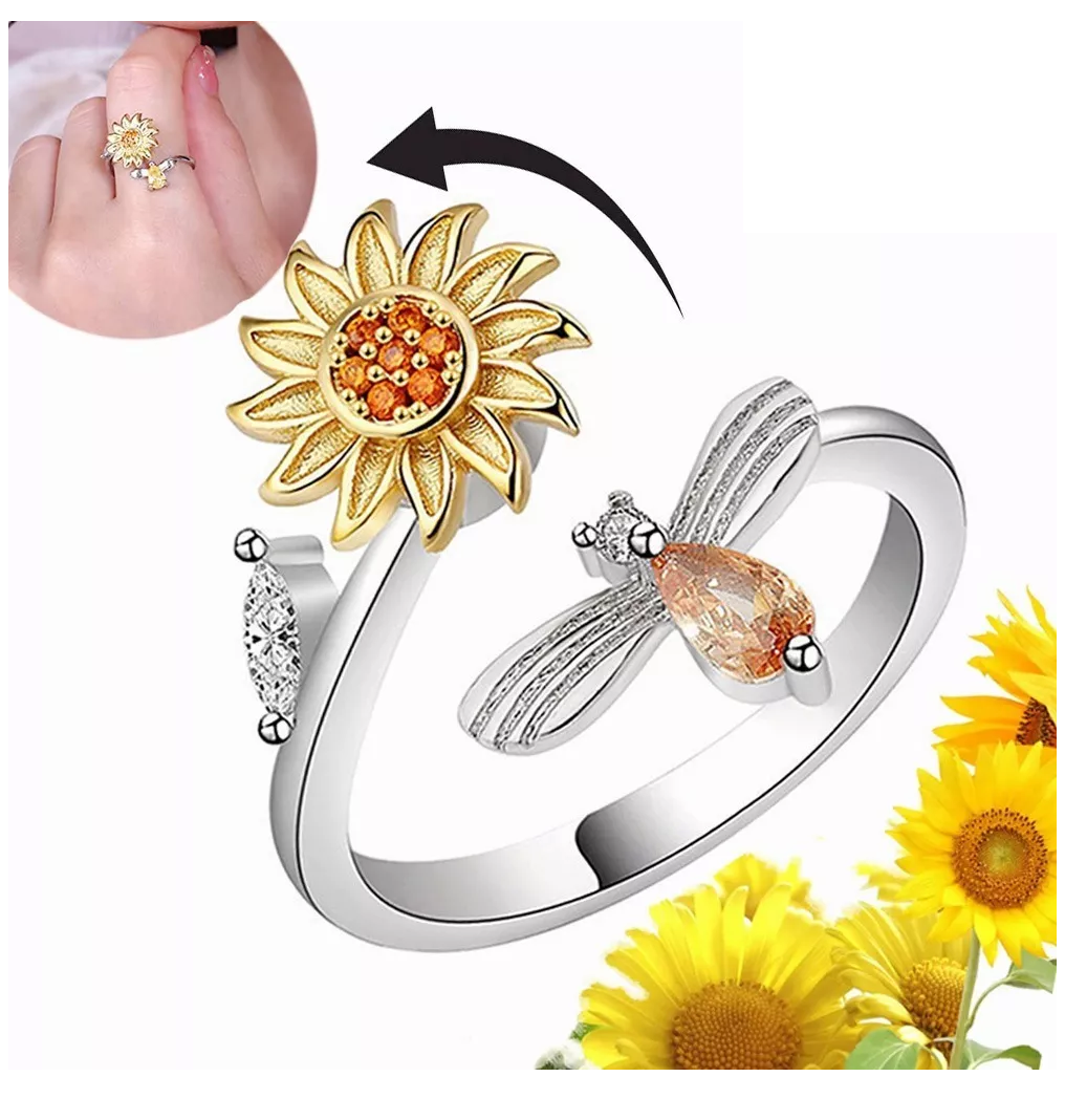 Foto 5 pulgar | Anillo de Girasol BELUG color Plata Ajustable Rotación Anti Ansiedad para Mujer