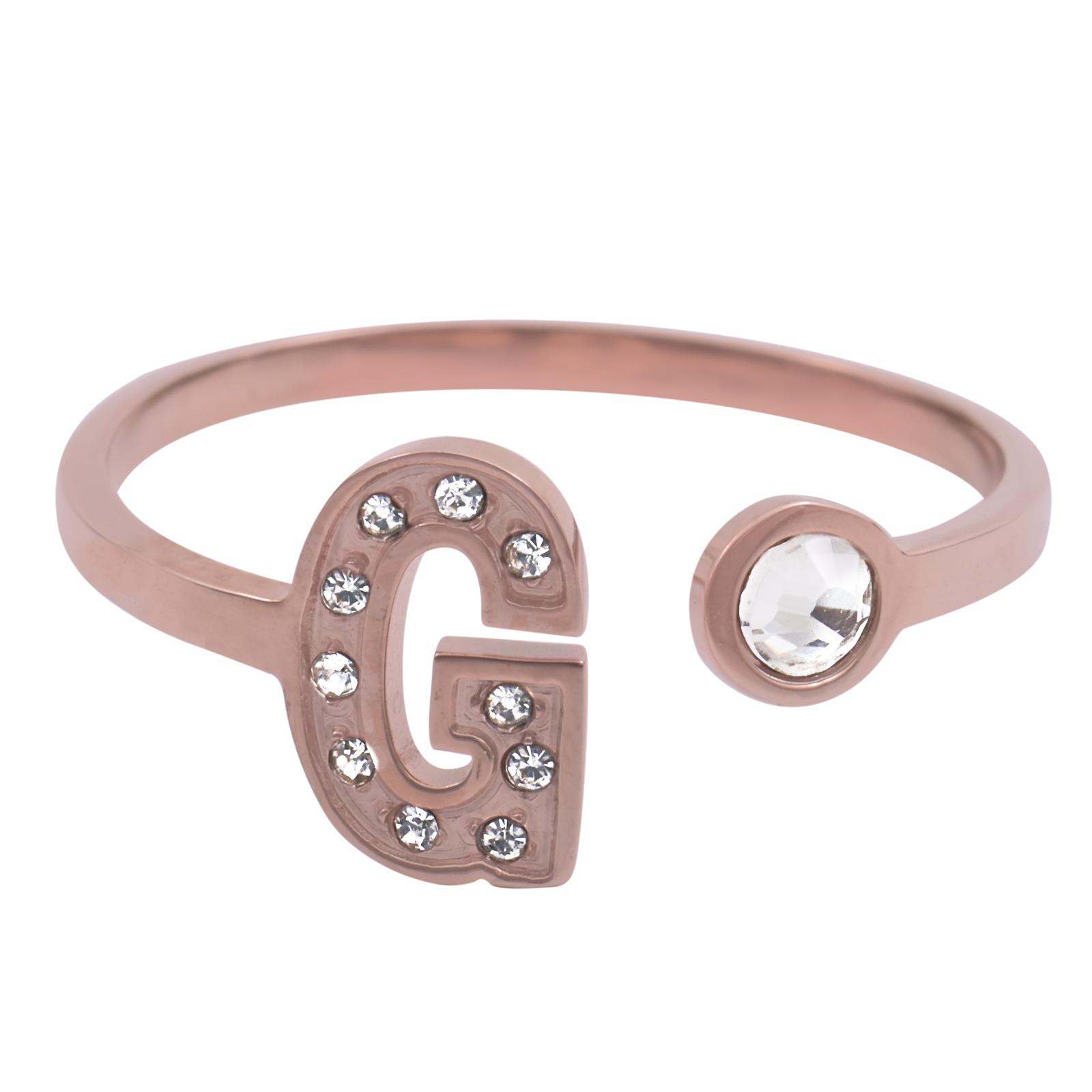 Anillo LuckyLy AV02-G color Rosa Baño de Oro Rosa 18 K y Zirconia Cúbica Letra G