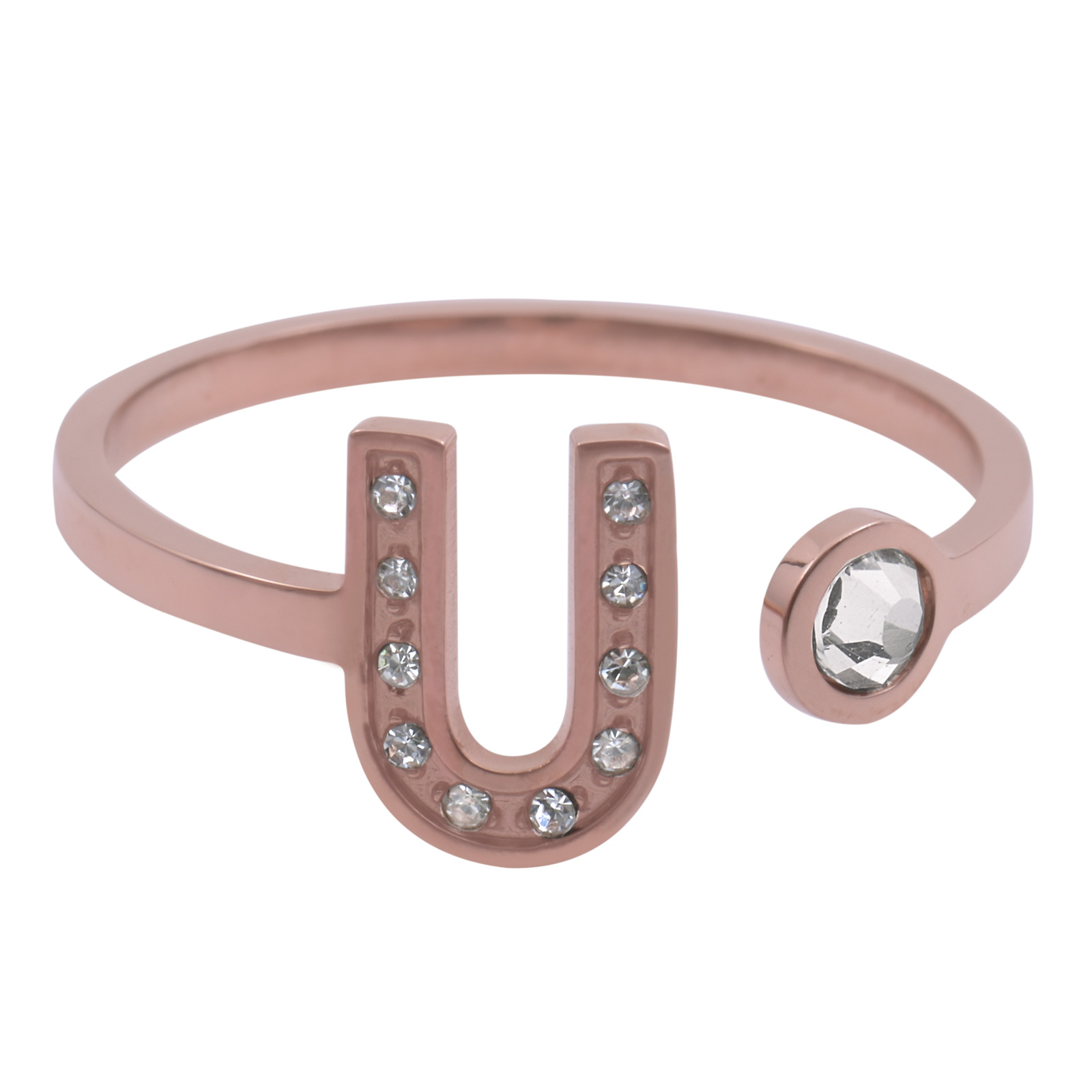 Anillo Luckyly AV02-U color Rosa Baño de Oro Rosa 18k y Zirconia Cúbica - Letra U