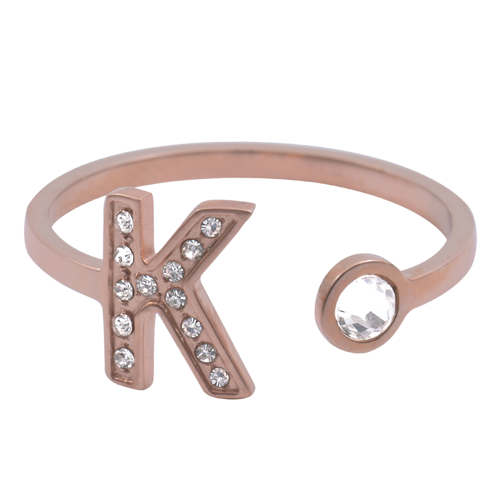 Anillo LuckyLy AV02-K color Rosa Baño de Oro Rosa 18k y Zirconia Cúbica - Letra K