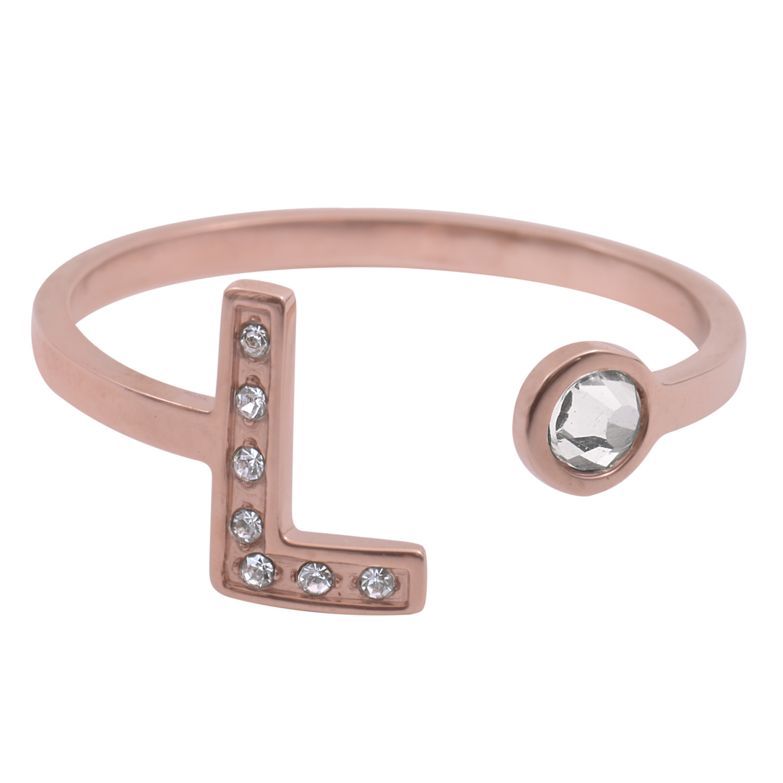 Foto 2 pulgar | Anillo LuckyLy Baño de Oro Rosa 18k y Zirconia Cúbica Layla Letra L para Mujer